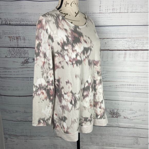 Pure Jill Sweatshirt Womens Mp Floral Watercolor Crew Neck Terry Cloth Stretch - Picture 3 of 9